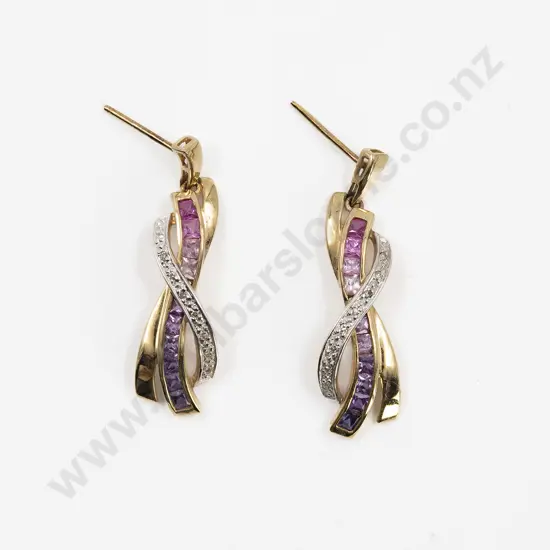 Pair 9ct Multi-Gem and Diamond Pendant Drop Earrings