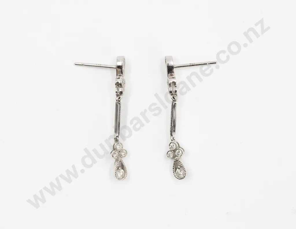 Pair 18ct Diamond Pendant Drop Earrings Image 1++