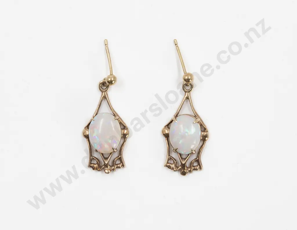 Pair 9ct Single Milk Opal Pendant Earrings Image 1++