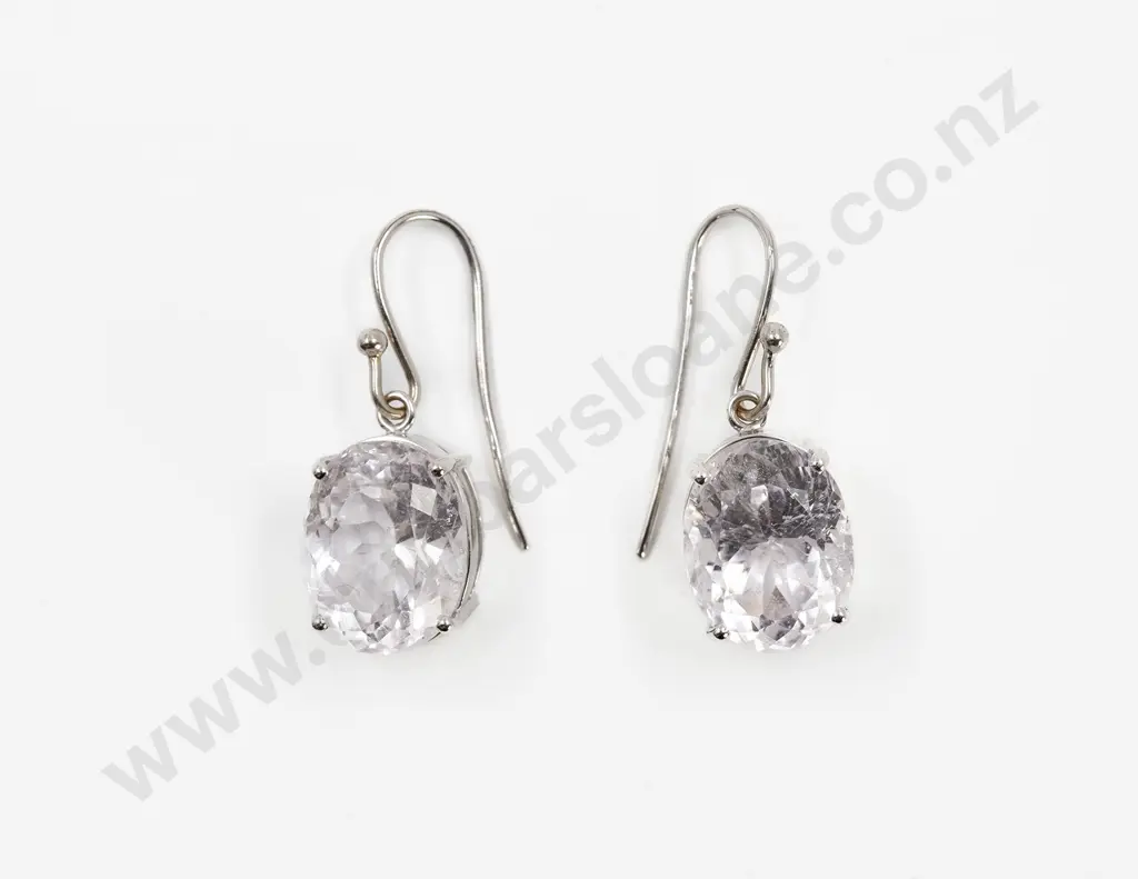 Pair 9ct White Gold Calcite Pendant Drop Earrings Image 1++