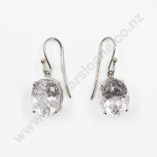 Pair 9ct White Gold Calcite Pendant Drop Earrings