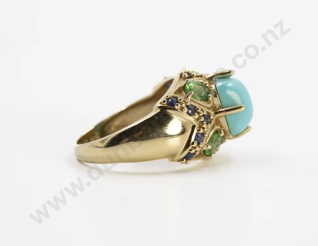 14ct Turquoise Peridot and Sapphire Fancy Dress Ring Image 1++