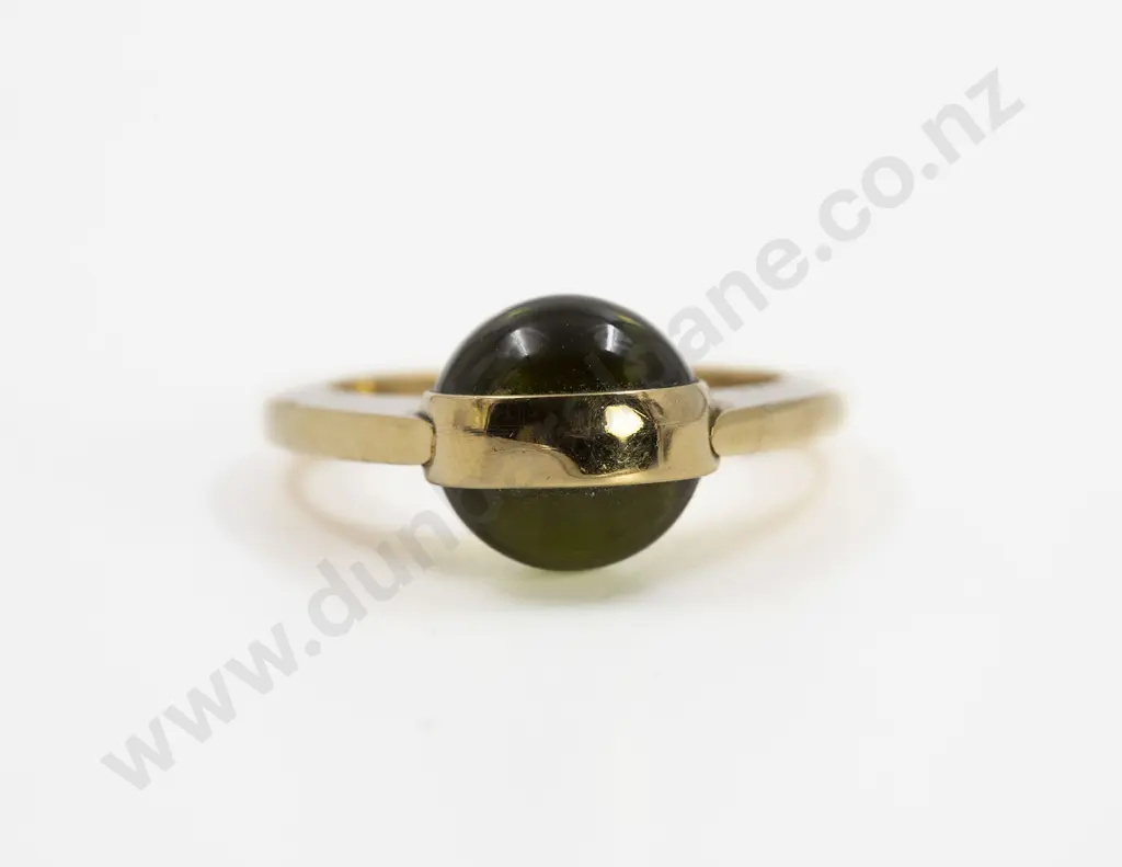 Lalique Gold Plated Light Green Crystal Ball Ring Image 1++