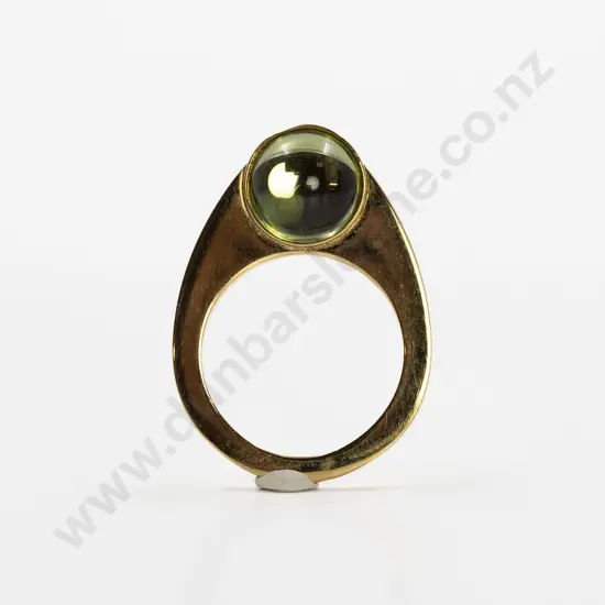 Lalique Gold Plated Light Green Crystal Ball Ring