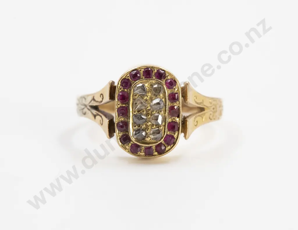 Art Deco Diamond and Ruby Cluster Ring Image 1++