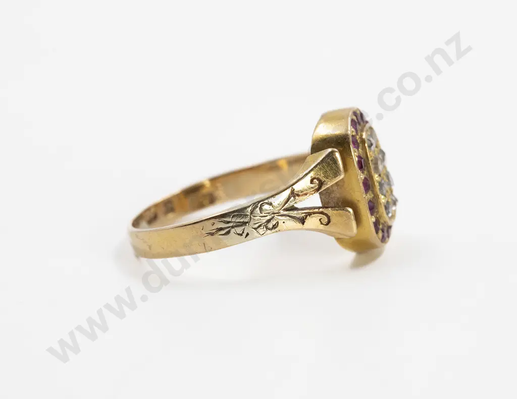 Art Deco Diamond and Ruby Cluster Ring Image 1++
