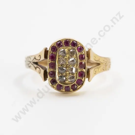 Art Deco Diamond and Ruby Cluster Ring