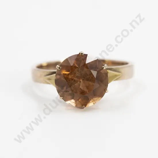 9ct Single Amber Citrine Quartz (Cairngorm) Dress Ring