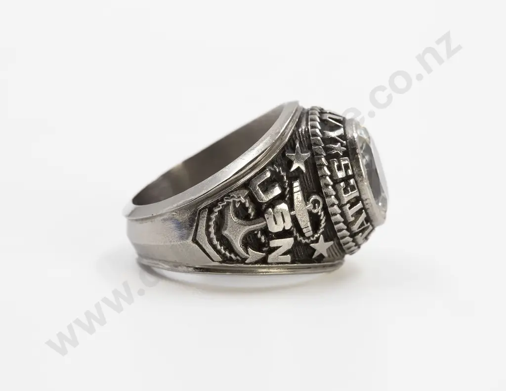 Stainless Steel and Crystal United States Navy Ring Image 1++
