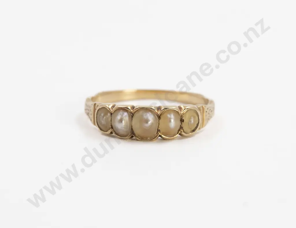 Victorian 15ct Five Natural Pearl Bridge Ring Image 1++