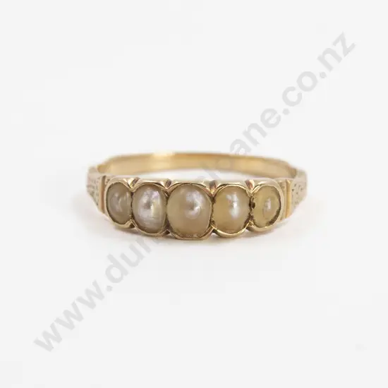 Victorian 15ct Five Natural Pearl Bridge Ring