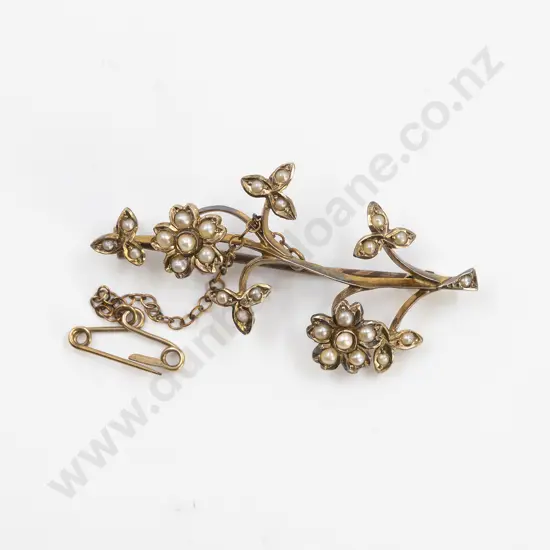 Edwardian 9ct Flower Spray Bar Brooch