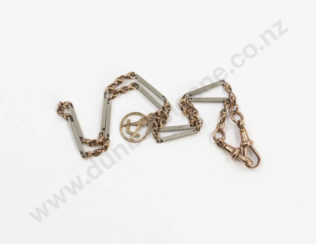 9ct White & Yellow Gold Fancy Mixed Link Albert Chain Image 1++