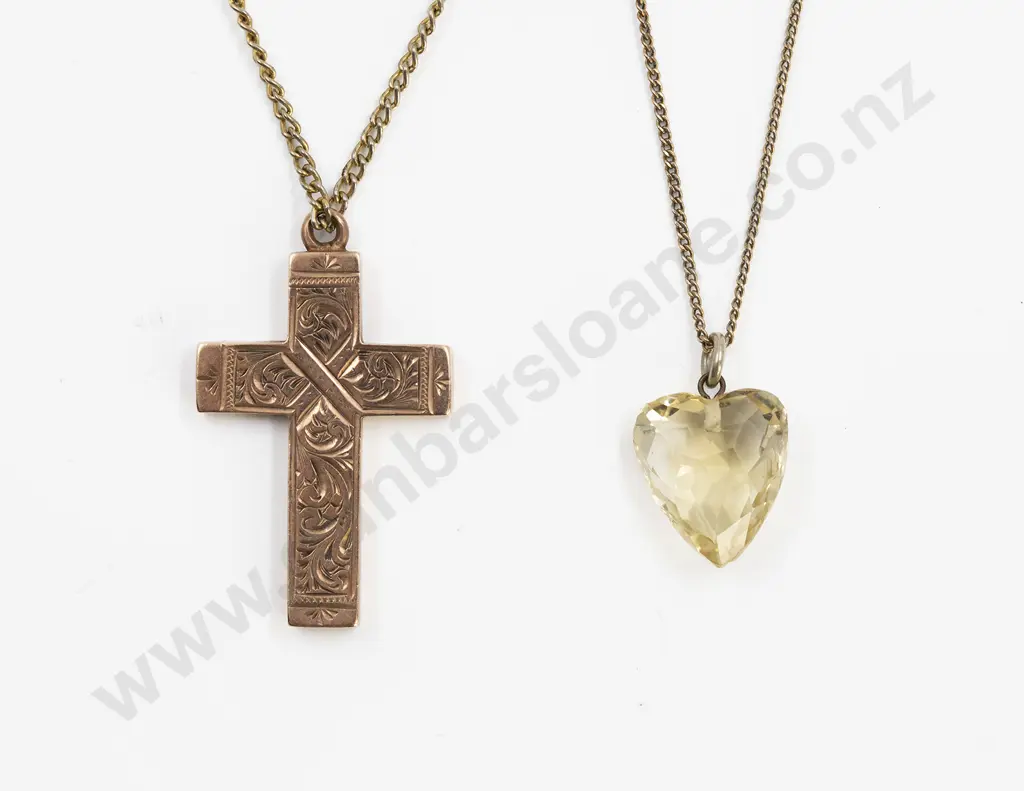 9ct Fancy Engraved Cross Pendant and Citrine Heart Pendant Image 1++