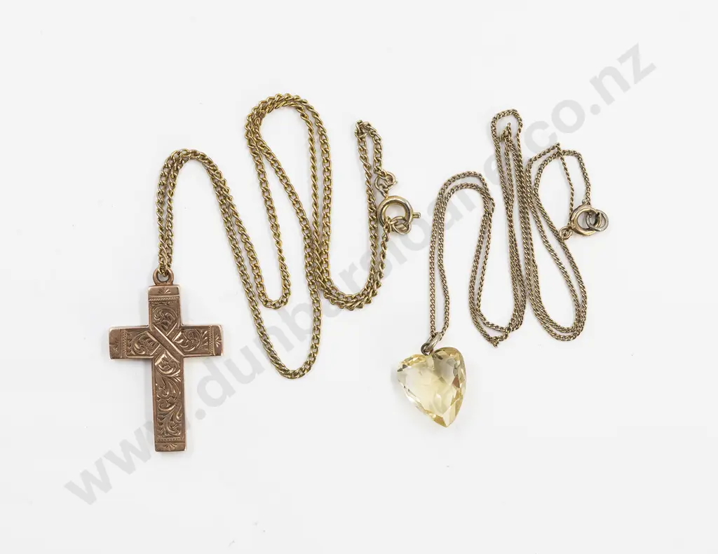 9ct Fancy Engraved Cross Pendant and Citrine Heart Pendant Image 1++