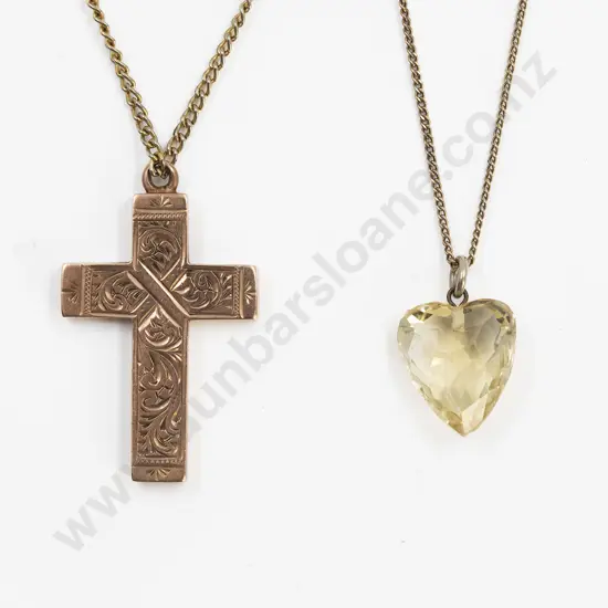 9ct Fancy Engraved Cross Pendant and Citrine Heart Pendant