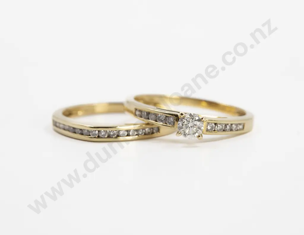 18ct Solitaire Diamond Ring and Matching Eternity Band Image 1++