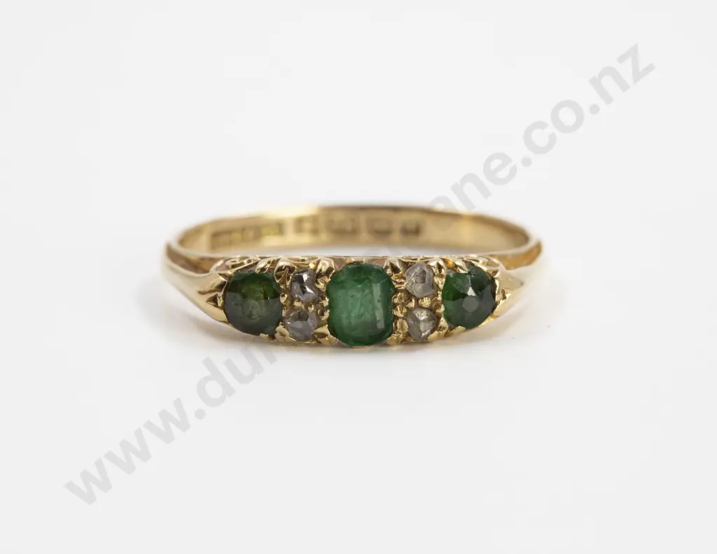 18ct Seven Stone Emerald and Diamond Bridge Ring Image 1++
