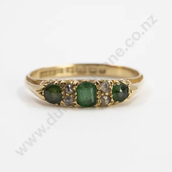 18ct Seven Stone Emerald and Diamond Bridge Ring