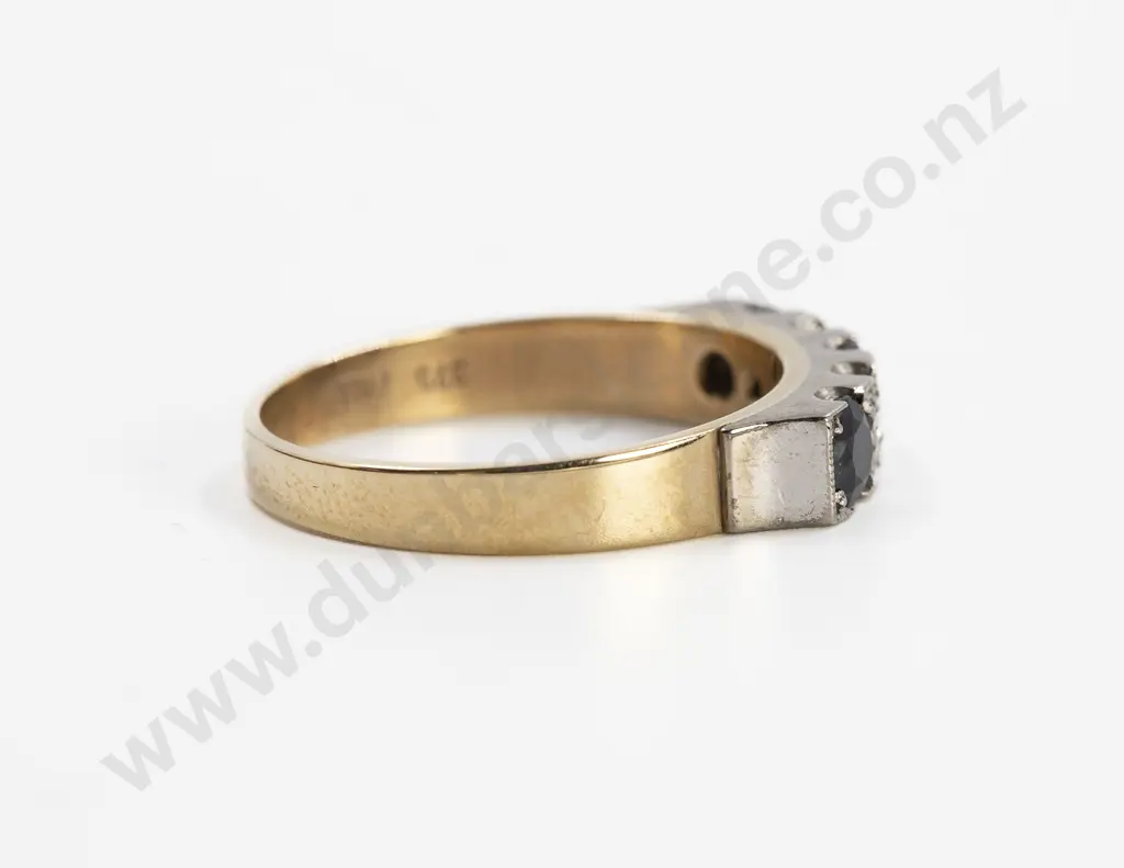 9ct and Palladium Five Stone Sapphire and Diamond Bridge Ring Image 1++
