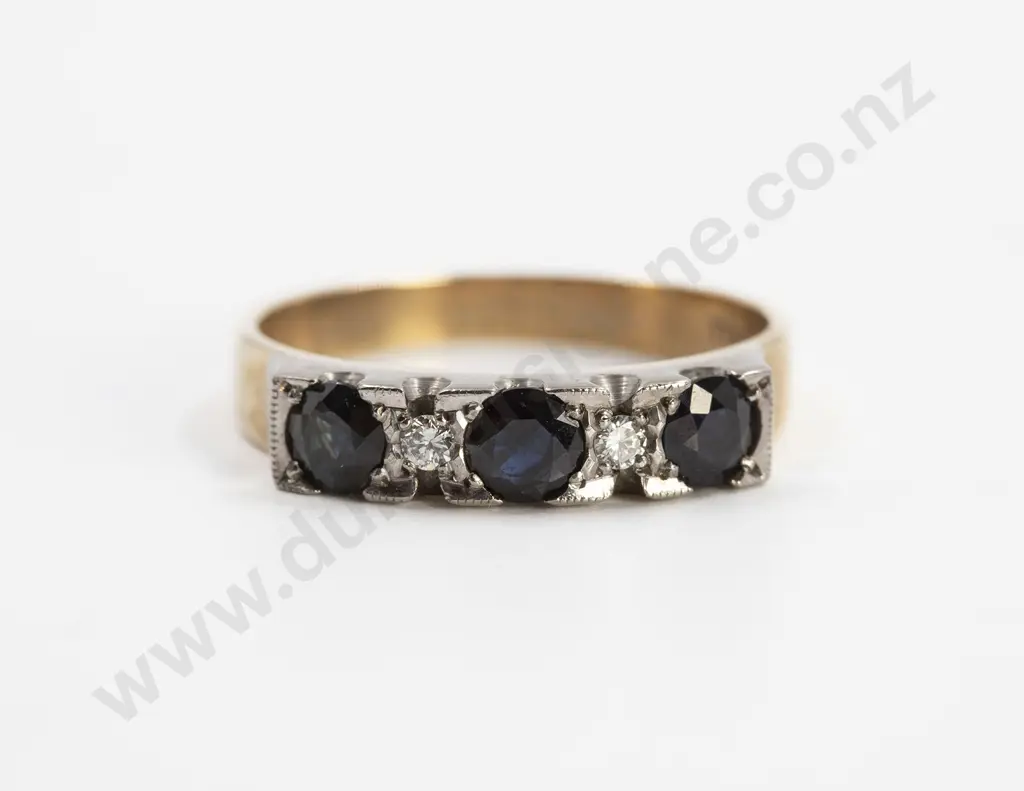 9ct and Palladium Five Stone Sapphire and Diamond Bridge Ring Image 1++