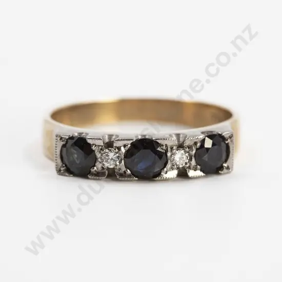 9ct and Palladium Five Stone Sapphire and Diamond Bridge Ring