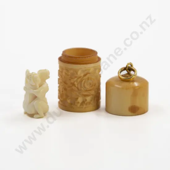 Carved Ivory Canister Pendant with Small Exotic Figure