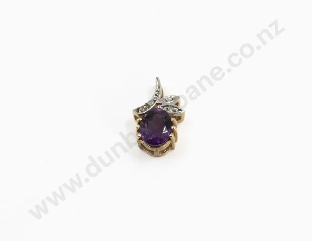 9ct Single Amethyst and Four Stone Diamond Pendant Image 1++