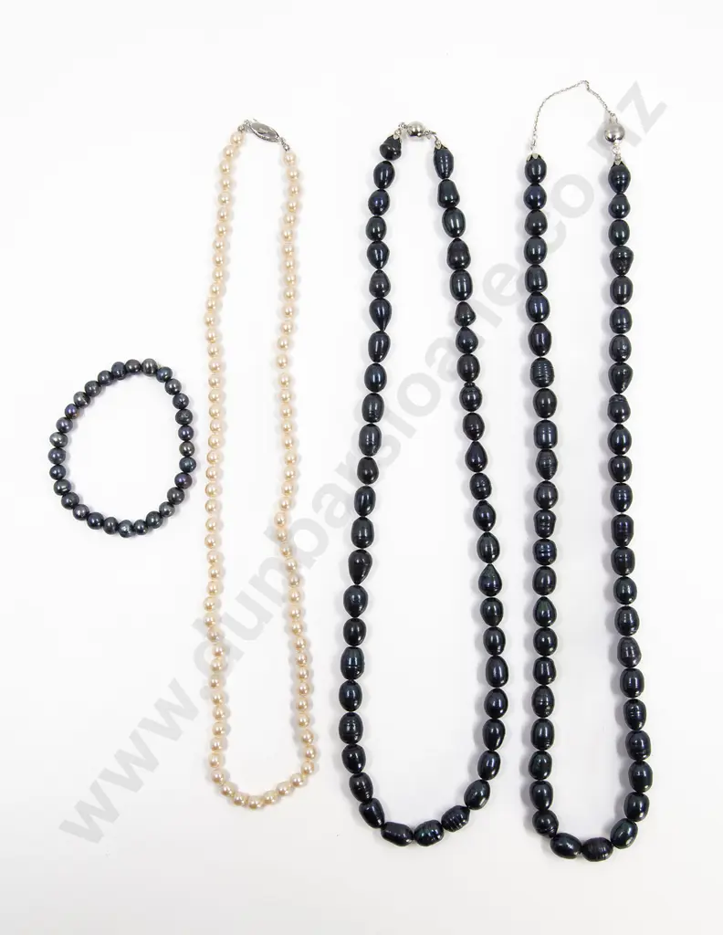 Two Single Strand Uniform Dyed Black Lustre Freshwater Pearl Necklaces Image 1++