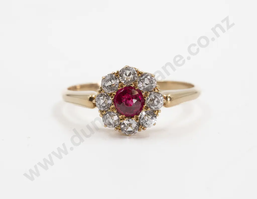 Victorian 18ct Imitation Diamond and Ruby Cluster Ring Image 1++