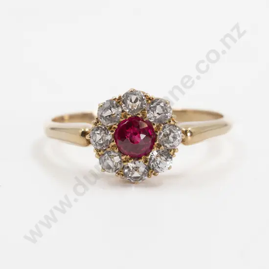 Victorian 18ct Imitation Diamond and Ruby Cluster Ring