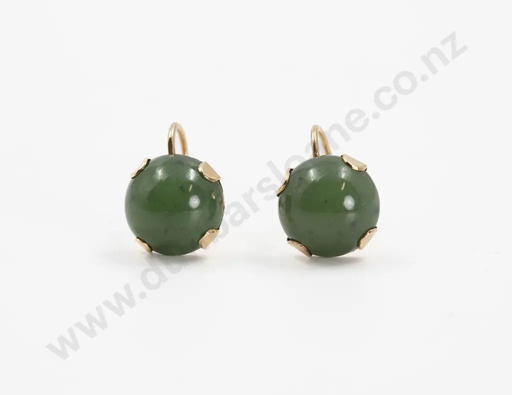 Pair 14ct Single Circular Dome Panel Greenstone Stud Earrings Image 1++