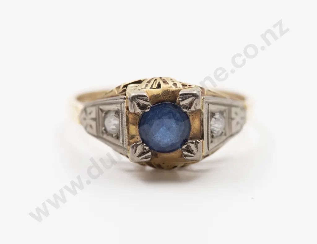 18ct Three Stone Sapphire and Diamond Dress Ring Image 1++