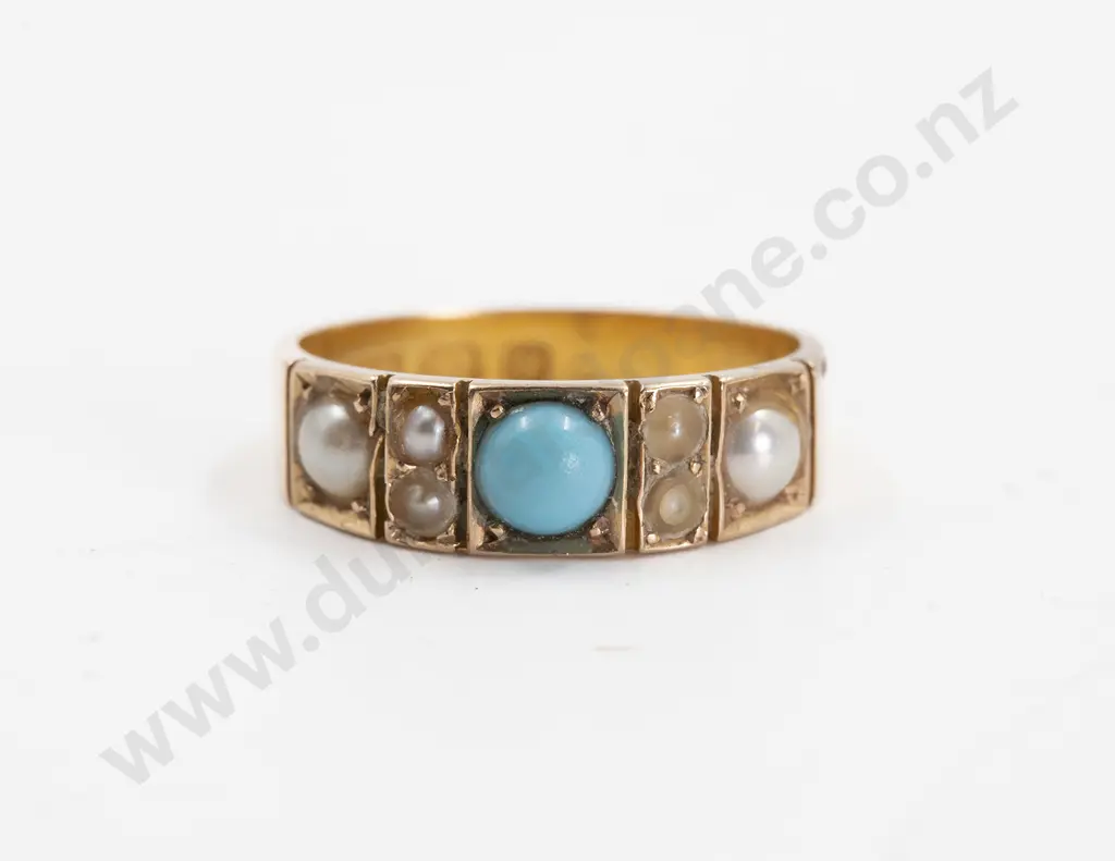 Victorian 15ct Turquoise and Pearl Band Ring Image 1++