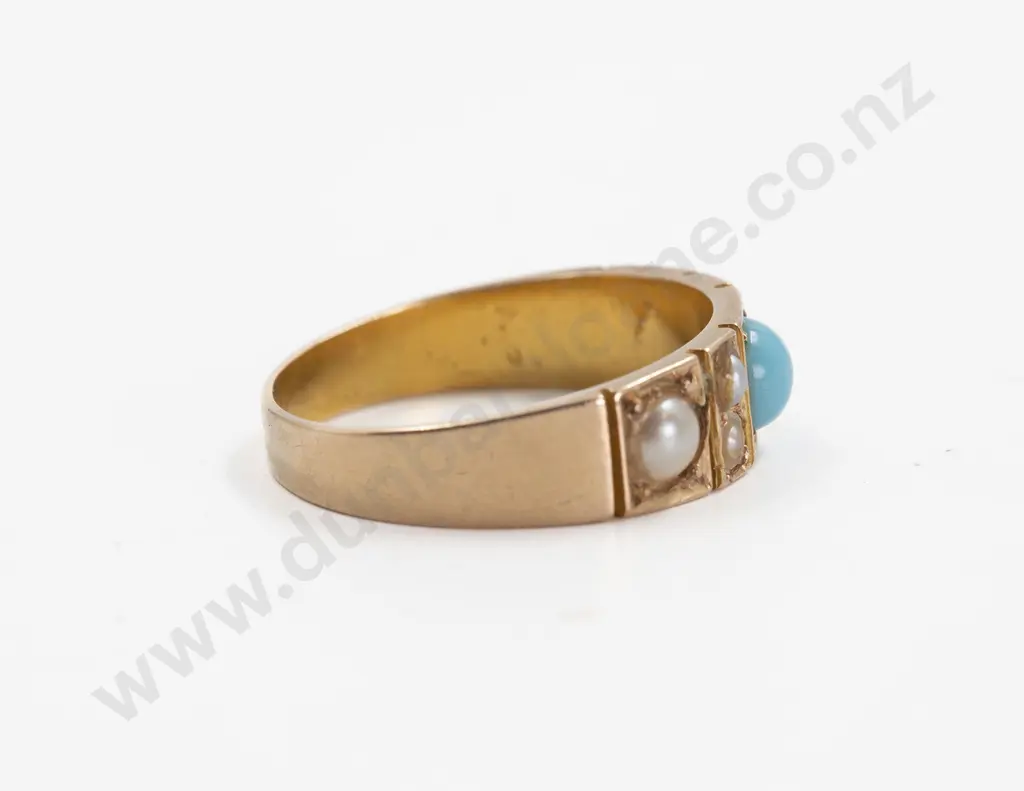 Victorian 15ct Turquoise and Pearl Band Ring Image 1++