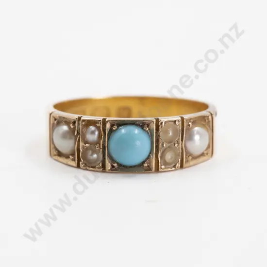 Victorian 15ct Turquoise and Pearl Band Ring