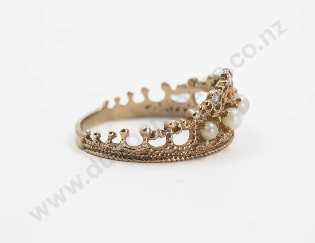 18ct Diamond Pearl Princess Diana Tiara Ring Image 1++