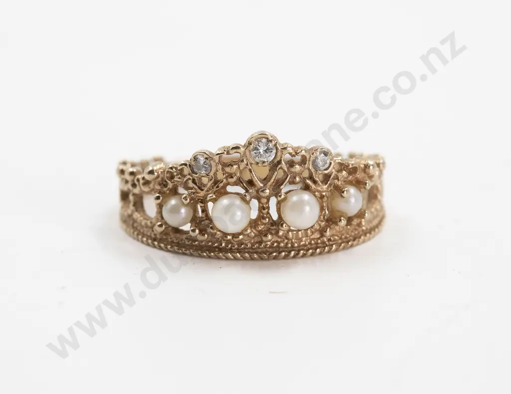 18ct Diamond Pearl Princess Diana Tiara Ring Image 1++