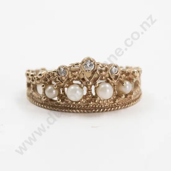 18ct Diamond Pearl Princess Diana Tiara Ring