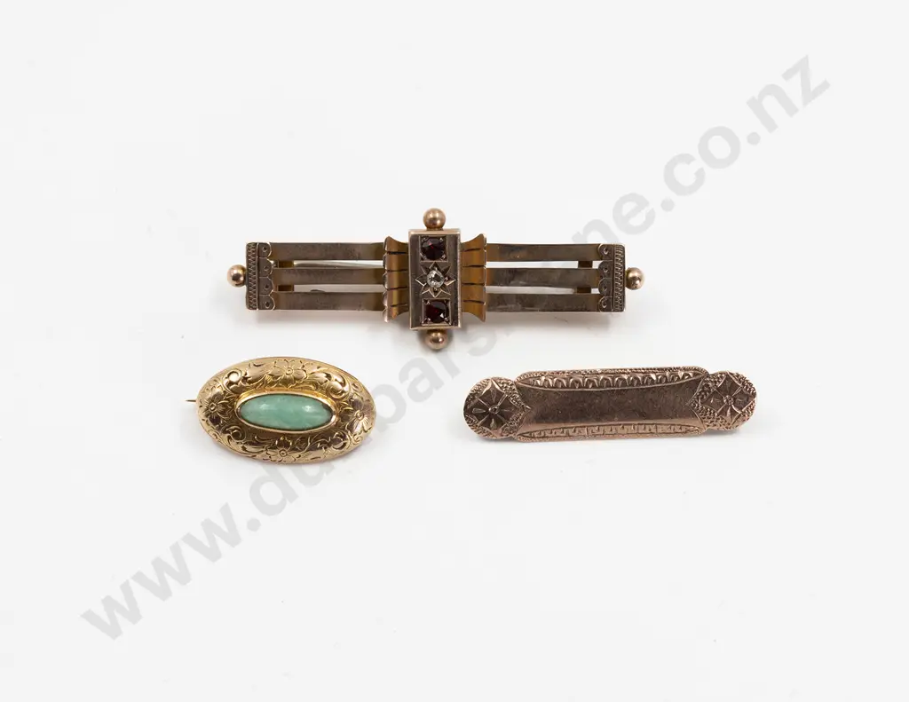 Edwardian 9ct Ruby and Rose Cut Diamond Bar Brooch Image 1++