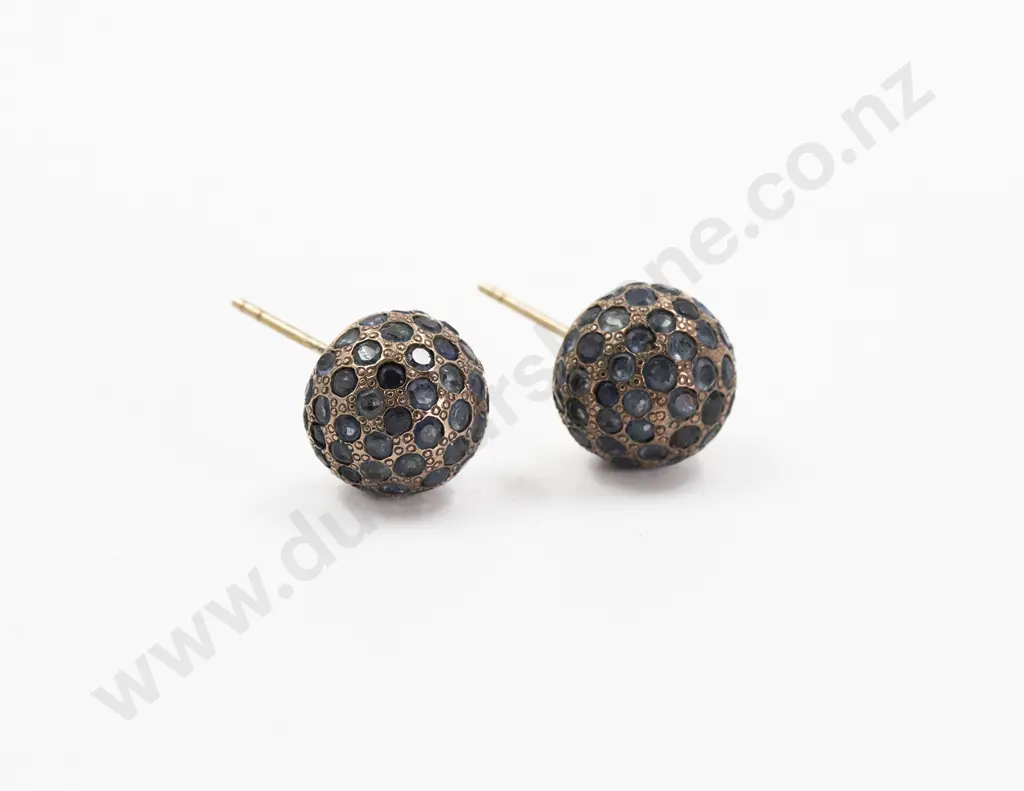 Pair 9ct Large 'Ball' Sapphire Studded Earrings Image 1++