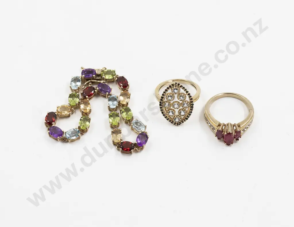 .925 Silver Gilt and 21 Multi-Gem Chain Linked Bracelet Image 1++