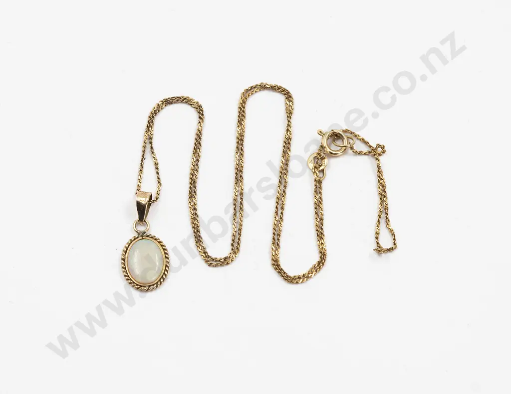 14ct Framed Single Milk Opal Pendant on fine 9ct chain Image 1++