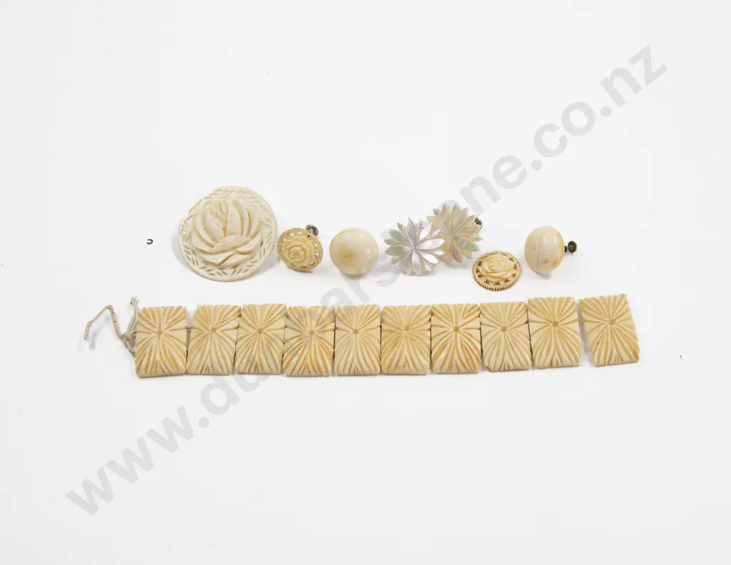Vintage Carved Bone Panel Bracelet Image 1++