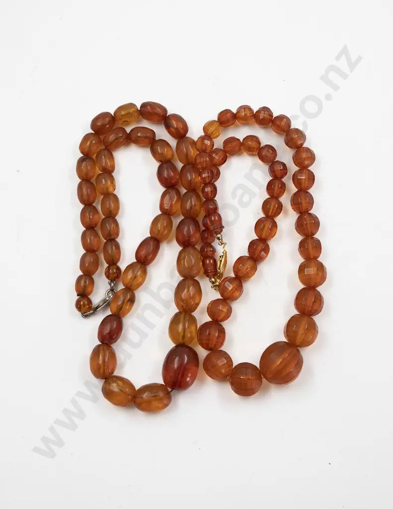 Two Vintage Single Strand Amber Bead Necklaces Image 1++
