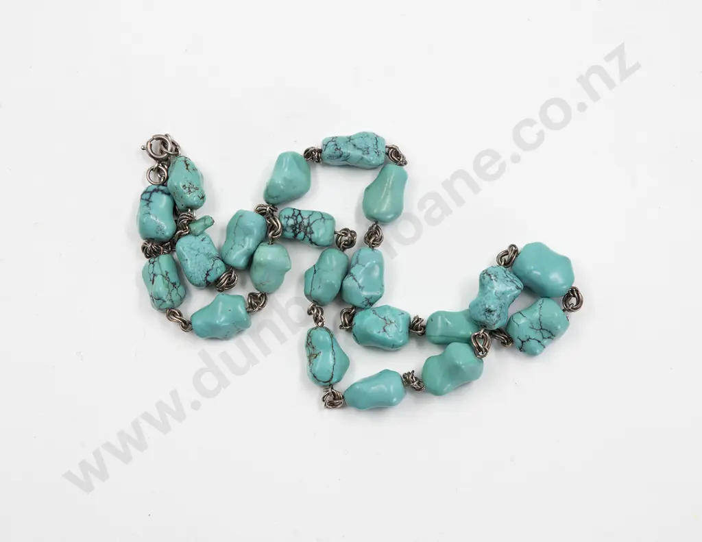 S/S and Turquoise Nugget Necklace Image 1++