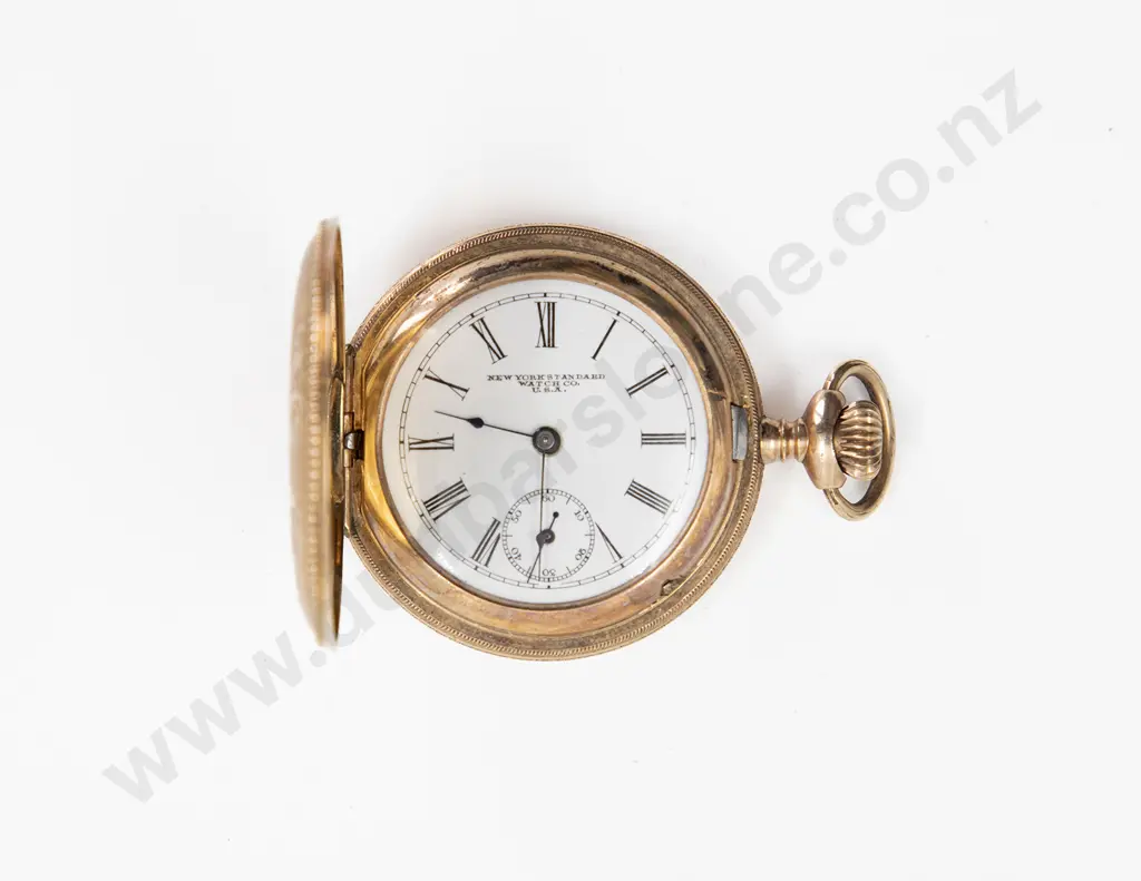 New York Standard Watch Co Gold Plated Hunter Cased Lever Wind Pocket Watch Image 1++