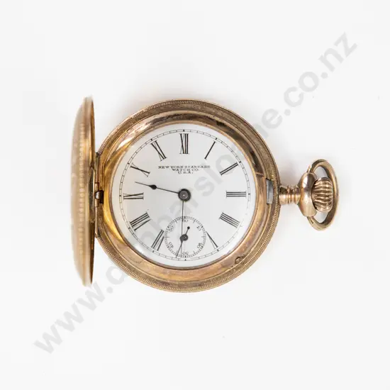 New York Standard Watch Co Gold Plated Hunter Cased Lever Wind Pocket Watch
