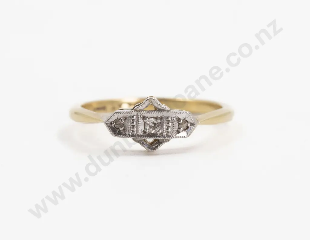 Art Deco 18ct & Platinum Three Stone Diamond Ring Image 1++
