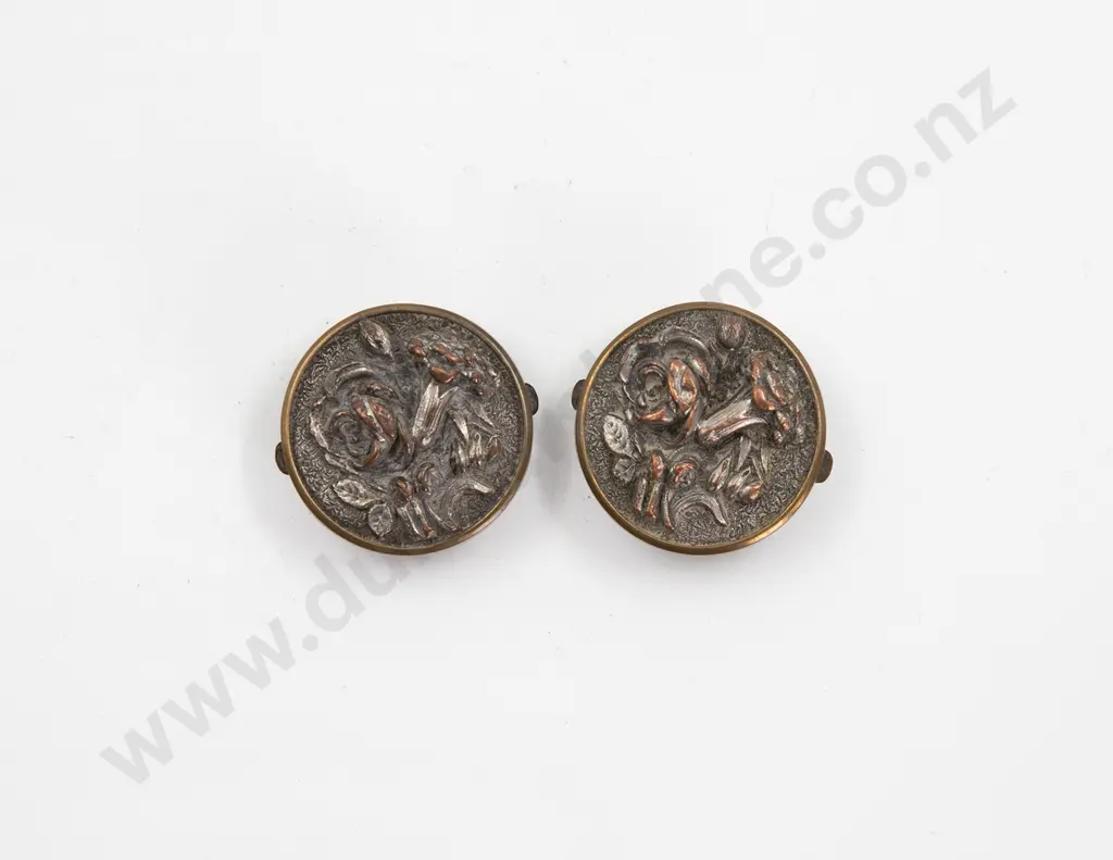 Pair Victorian Embossed Metal Bachelors Buttons Image 1++